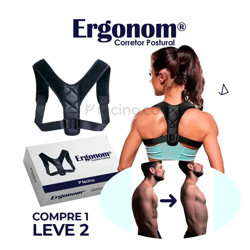 Ergonom® - Corretor Postural Alinha Coluna - Compre 1 Leve 2